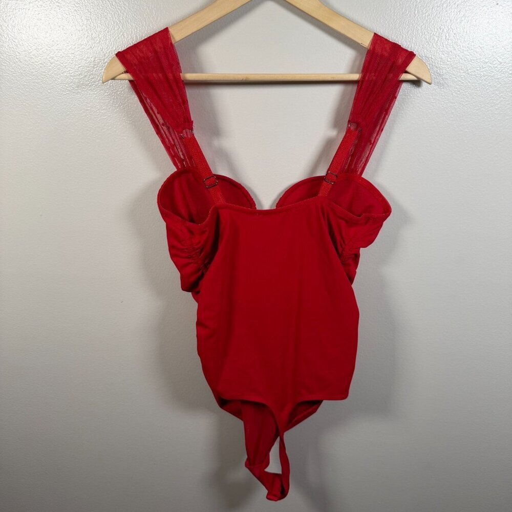 Intimately Free People Double Take Bodysuit Size Medium Red Plunge Sexy - Picture 4 of 13